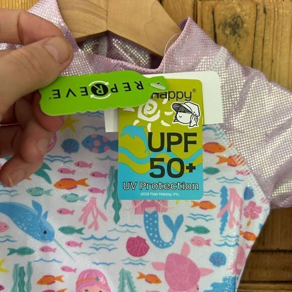 NWT FlapHappy 6M UPF 50+ Rashguard Swimsuit Mermaid Fish Glitter Pink Baby - Picture 6 of 10